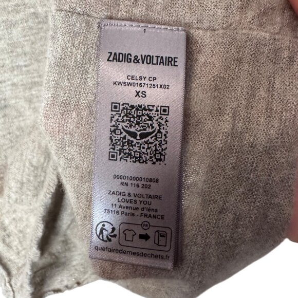 Zadig & Voltaire grey Celsy cashmere henley sweater size XS - Picture 9 of 10